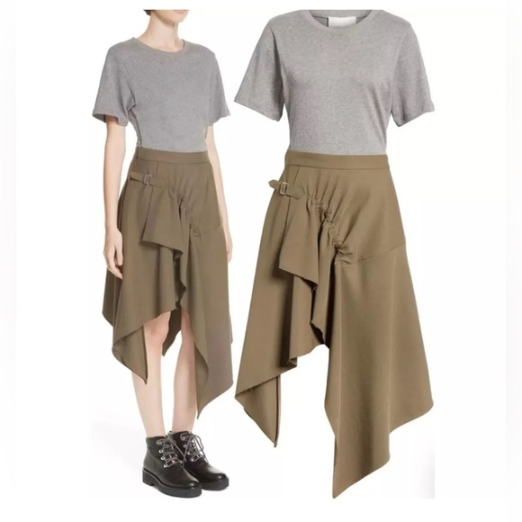 3.1 Phillip Lim Handkerchief Midi Dress Women’s‎ Size 4 Wool Fir Green Gray - Picture 3 of 15